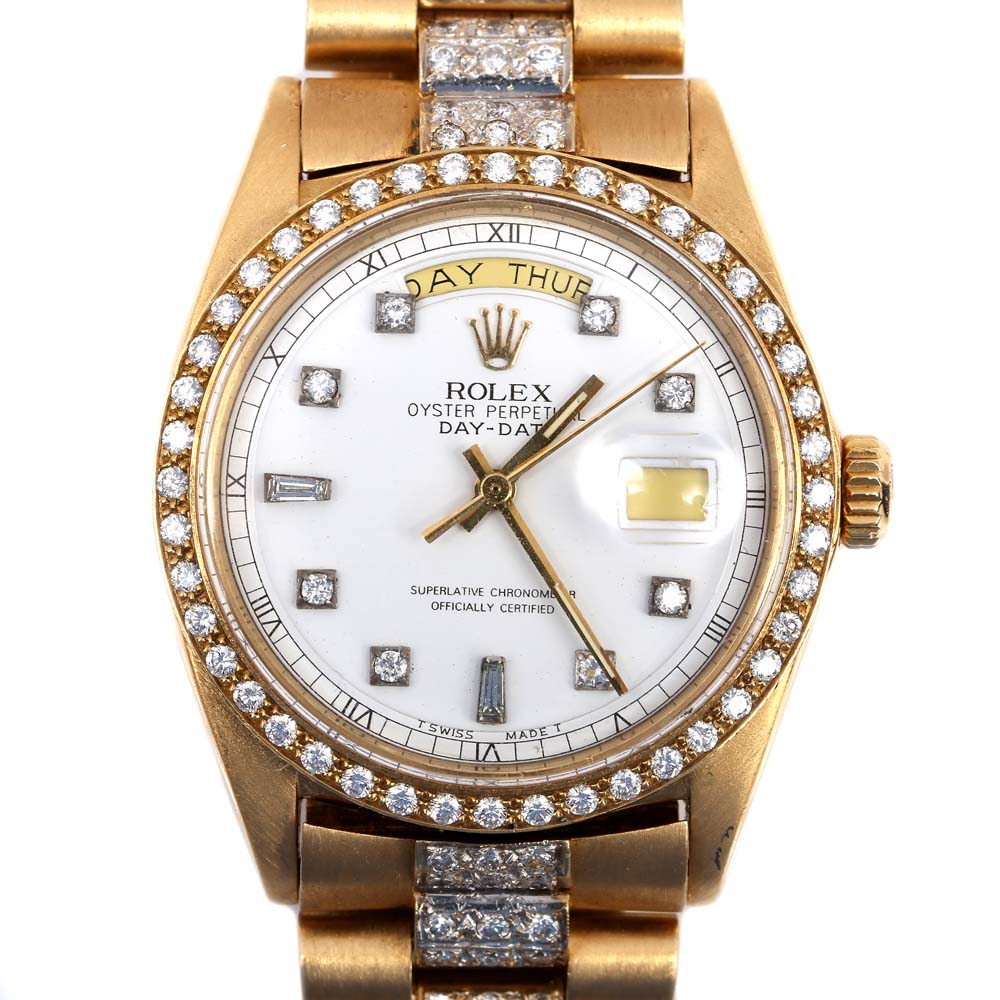 Rolex Oyster Perpetual Day-Date 18K Yellow Gold 4.37 CTW Diamond Watch