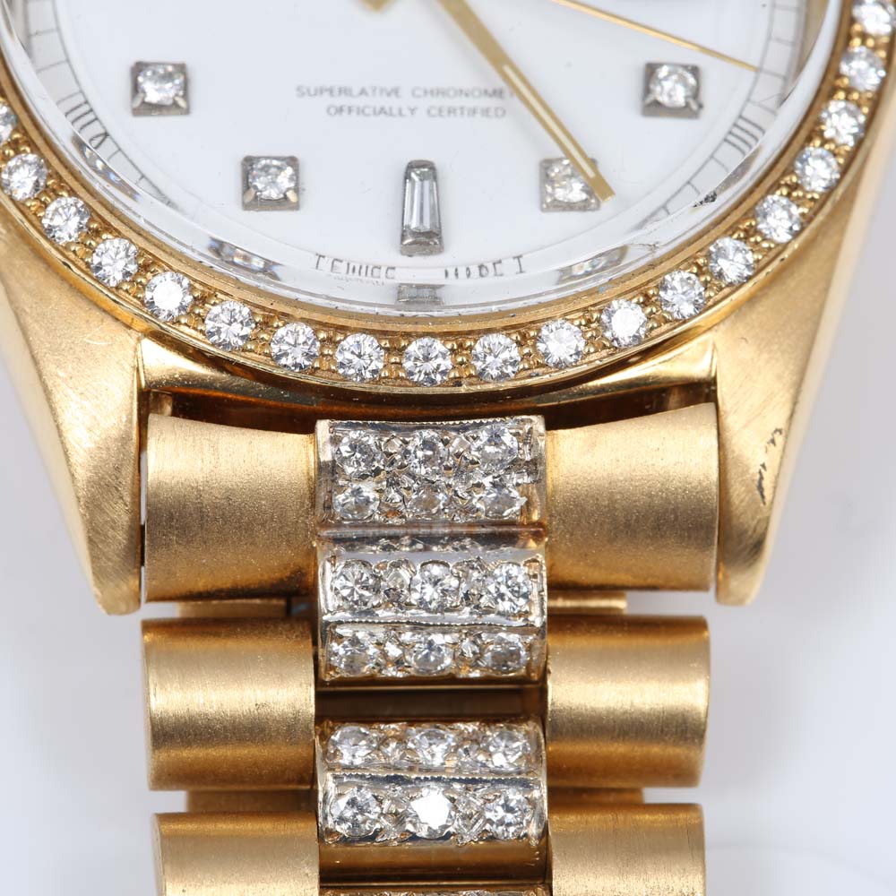 Rolex Oyster Perpetual Day-Date 18K Yellow Gold 4.37 CTW Diamond Watch