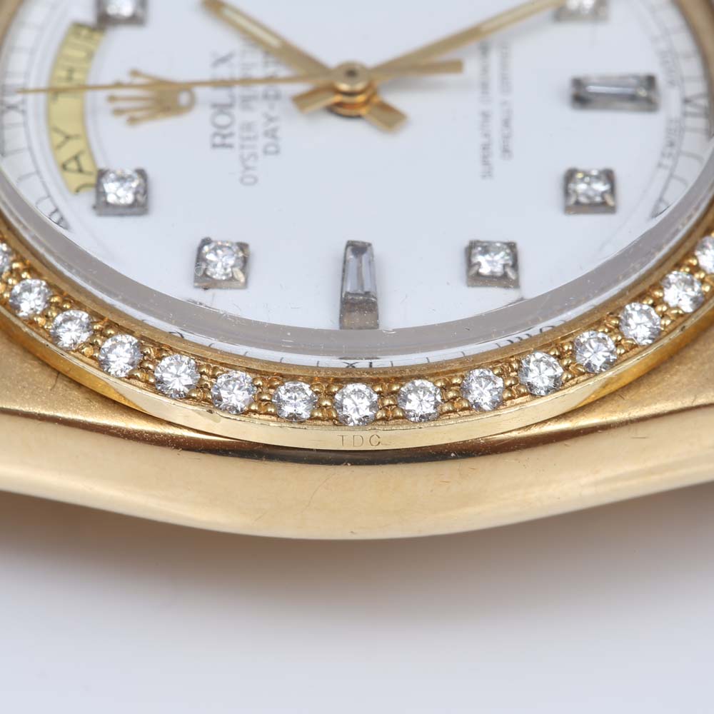 Rolex Oyster Perpetual Day-Date 18K Yellow Gold 4.37 CTW Diamond Watch
