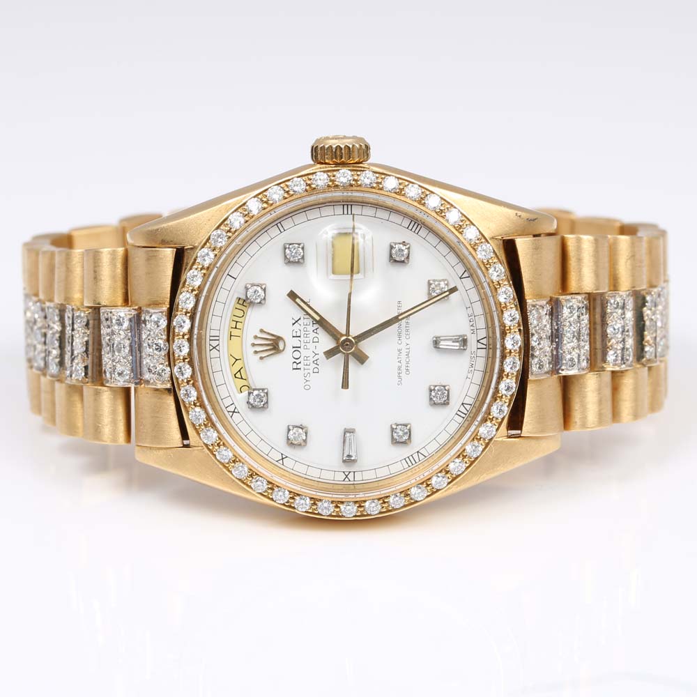 Rolex Oyster Perpetual Day-Date 18K Yellow Gold 4.37 CTW Diamond Watch