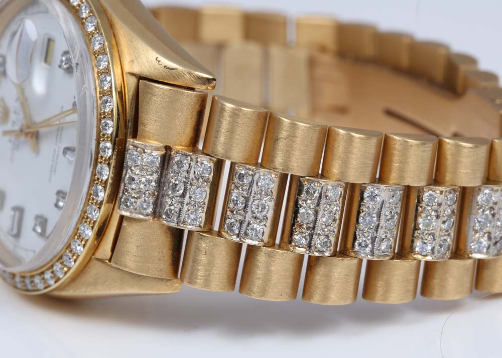 Rolex Oyster Perpetual Day-Date 18K Yellow Gold 4.37 CTW Diamond Watch