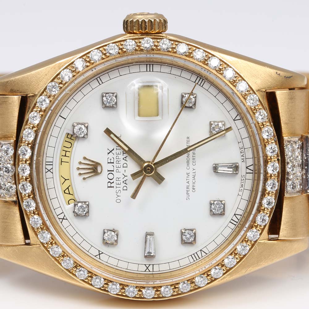 Rolex Oyster Perpetual Day-Date 18K Yellow Gold 4.37 CTW Diamond Watch