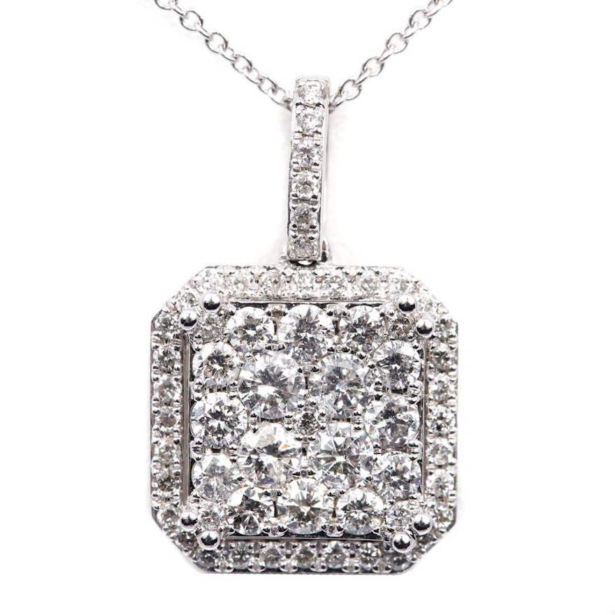 EFFY 14K White Gold Diamond Cluster Pendant Necklace