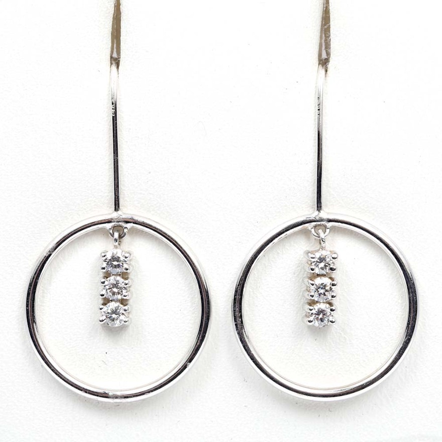 14K White Gold Diamond Dangle Earrings