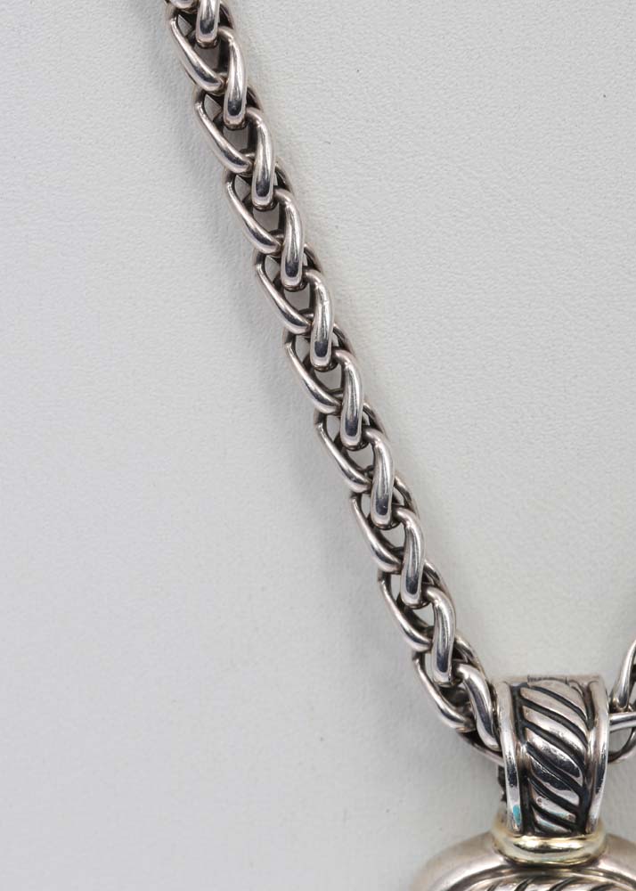 David Yurman Sterling Silver and 14K Yellow Gold Turquoise Pendant Enhancer