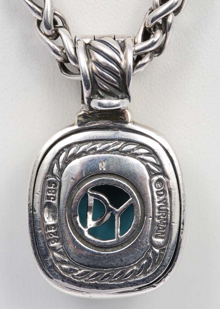 David Yurman Sterling Silver and 14K Yellow Gold Turquoise Pendant Enhancer
