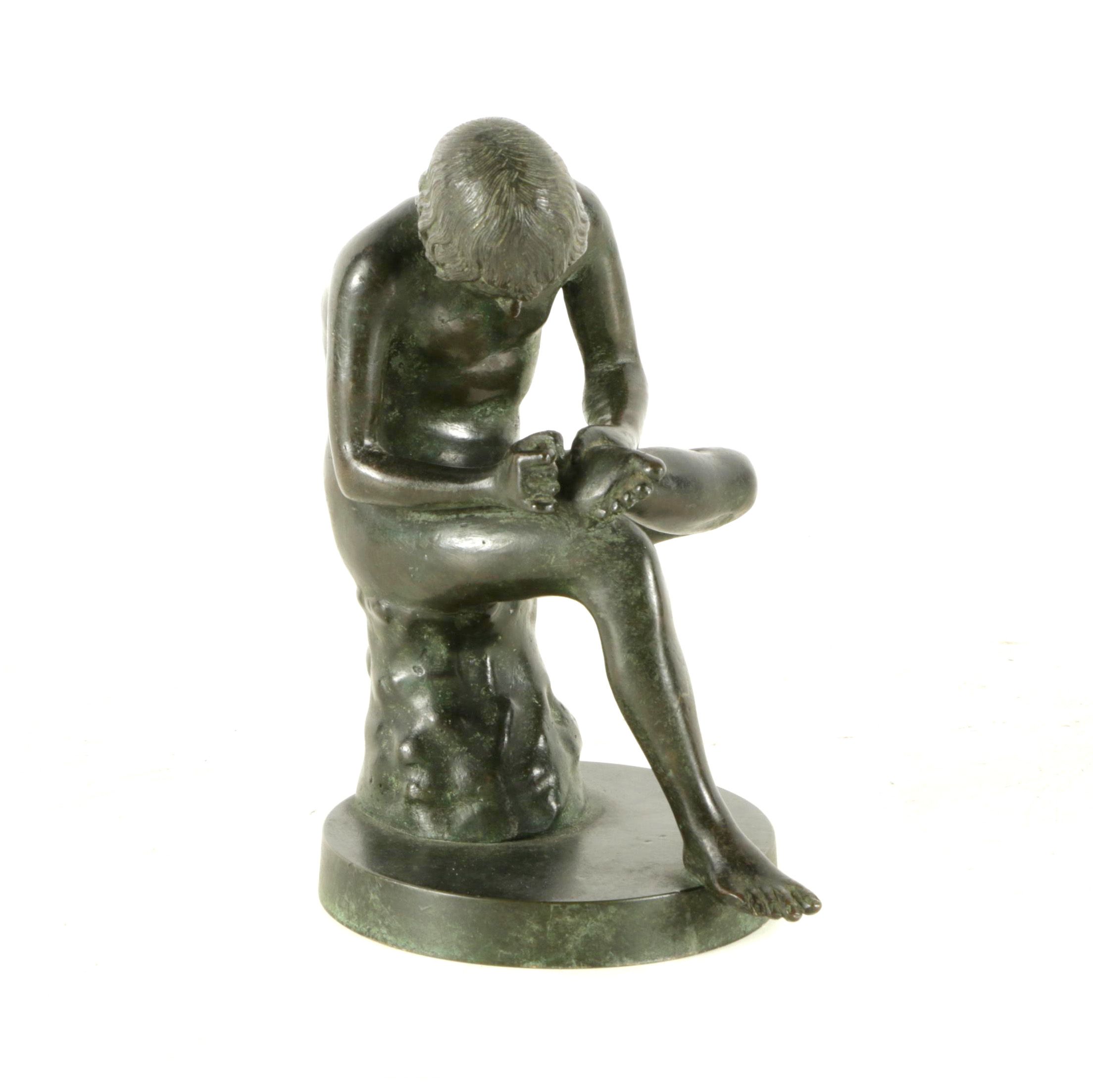 Vintage Reproduction Brass Sculpture of "Boy With Thorn"