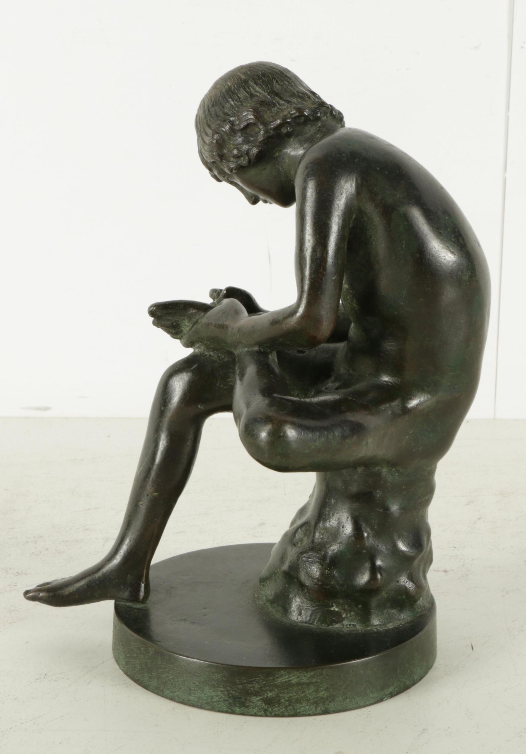 Vintage Reproduction Brass Sculpture of "Boy With Thorn"