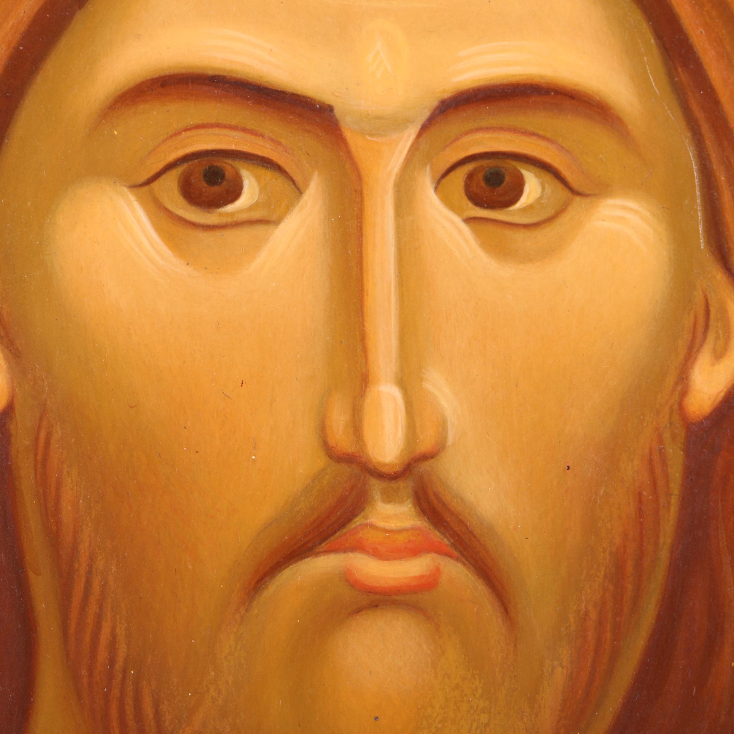 Tempera Painted Icon on Gilded Wood of Jesus