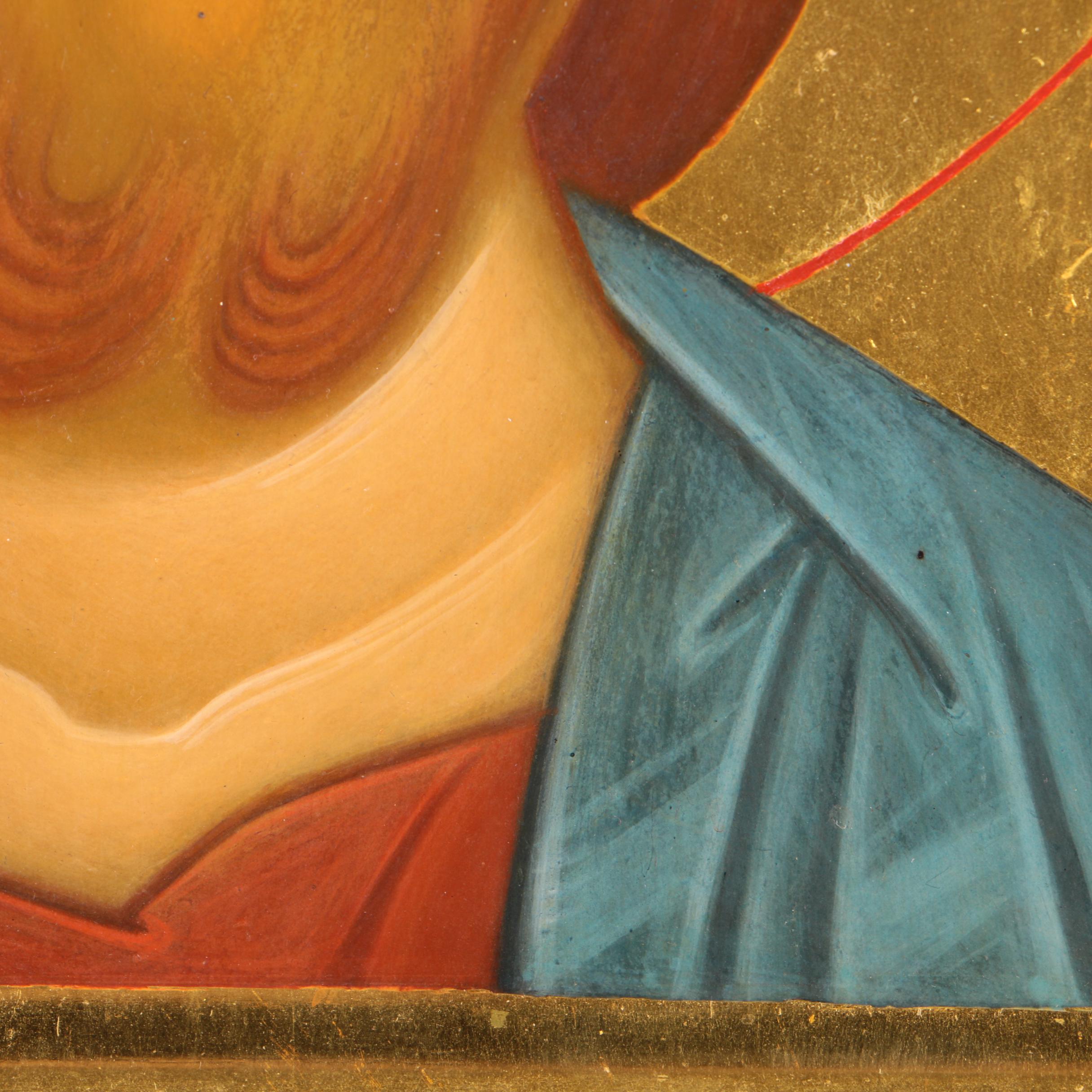 Tempera Painted Icon on Gilded Wood of Jesus