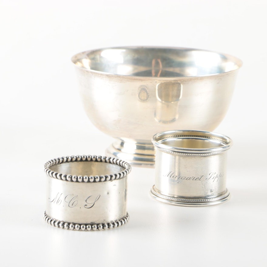 International Silver Co. Sterling Paul Revere Bowl with Napkin Rings