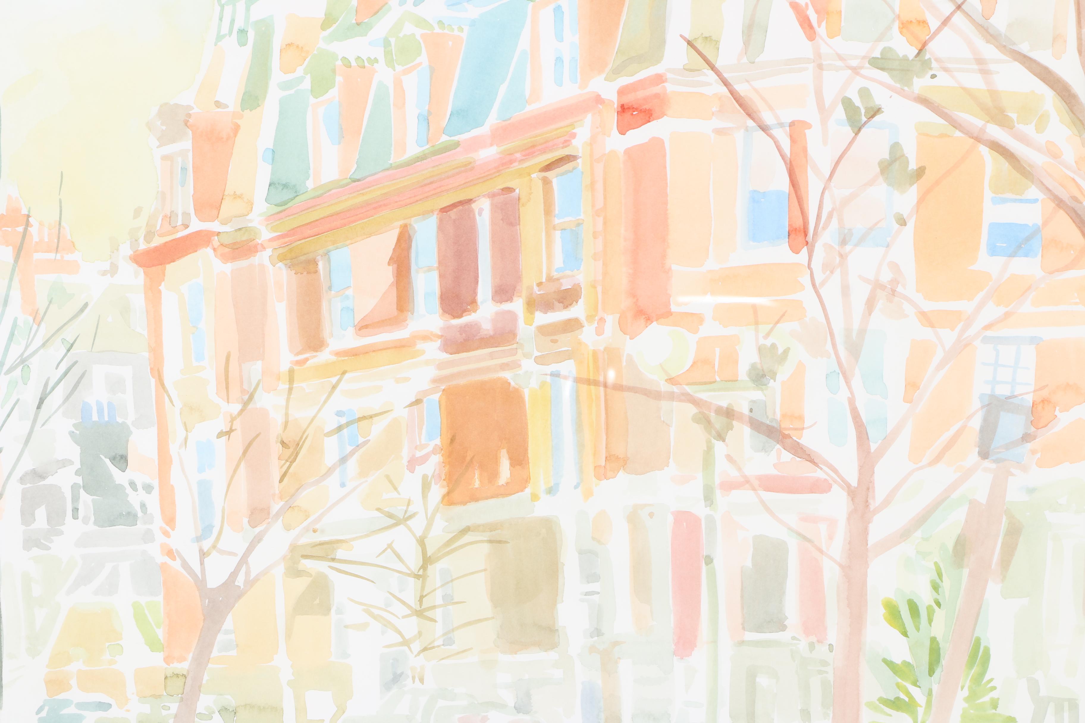 Watercolor Painting on Paper of City Street