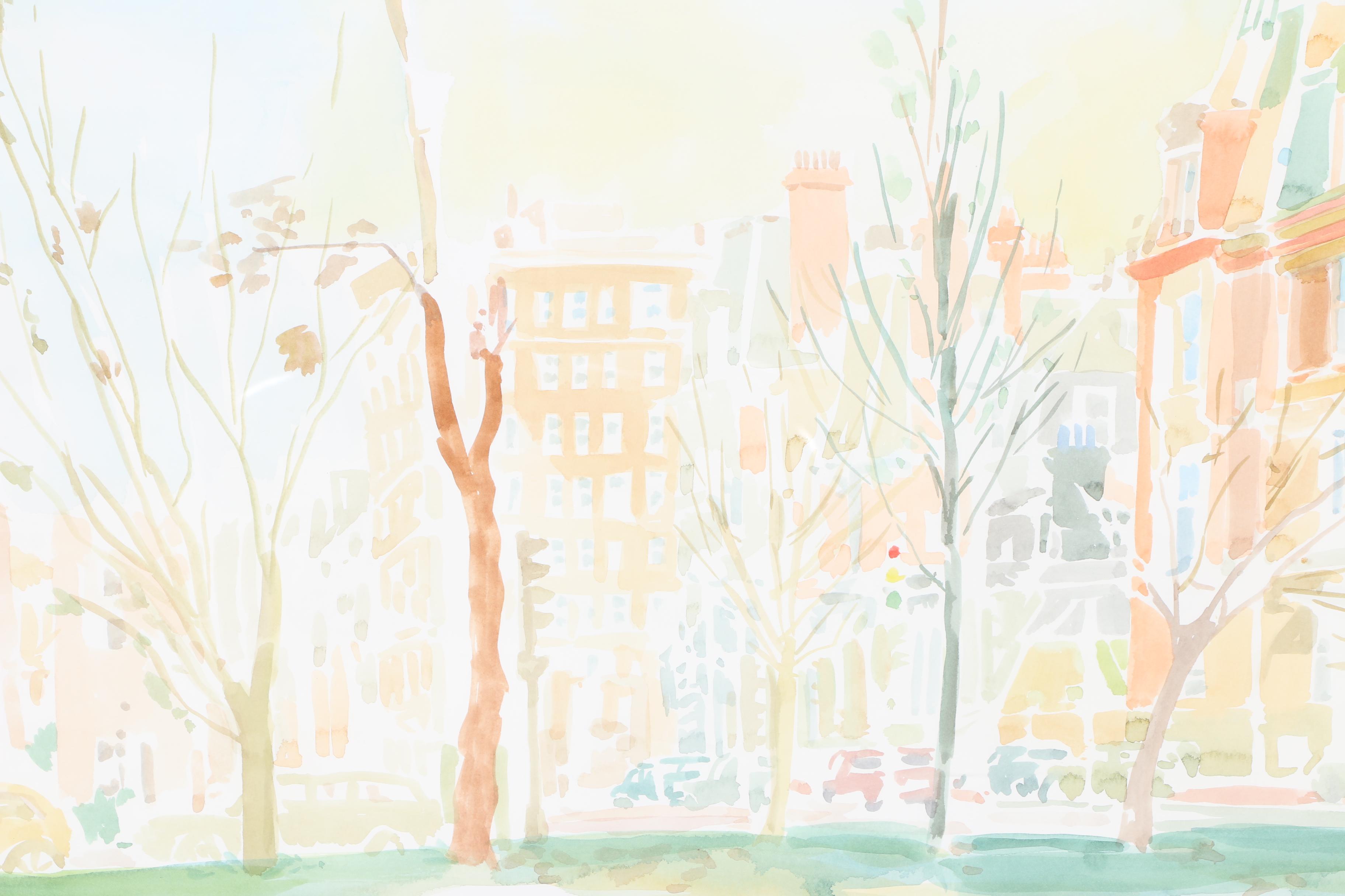 Watercolor Painting on Paper of City Street