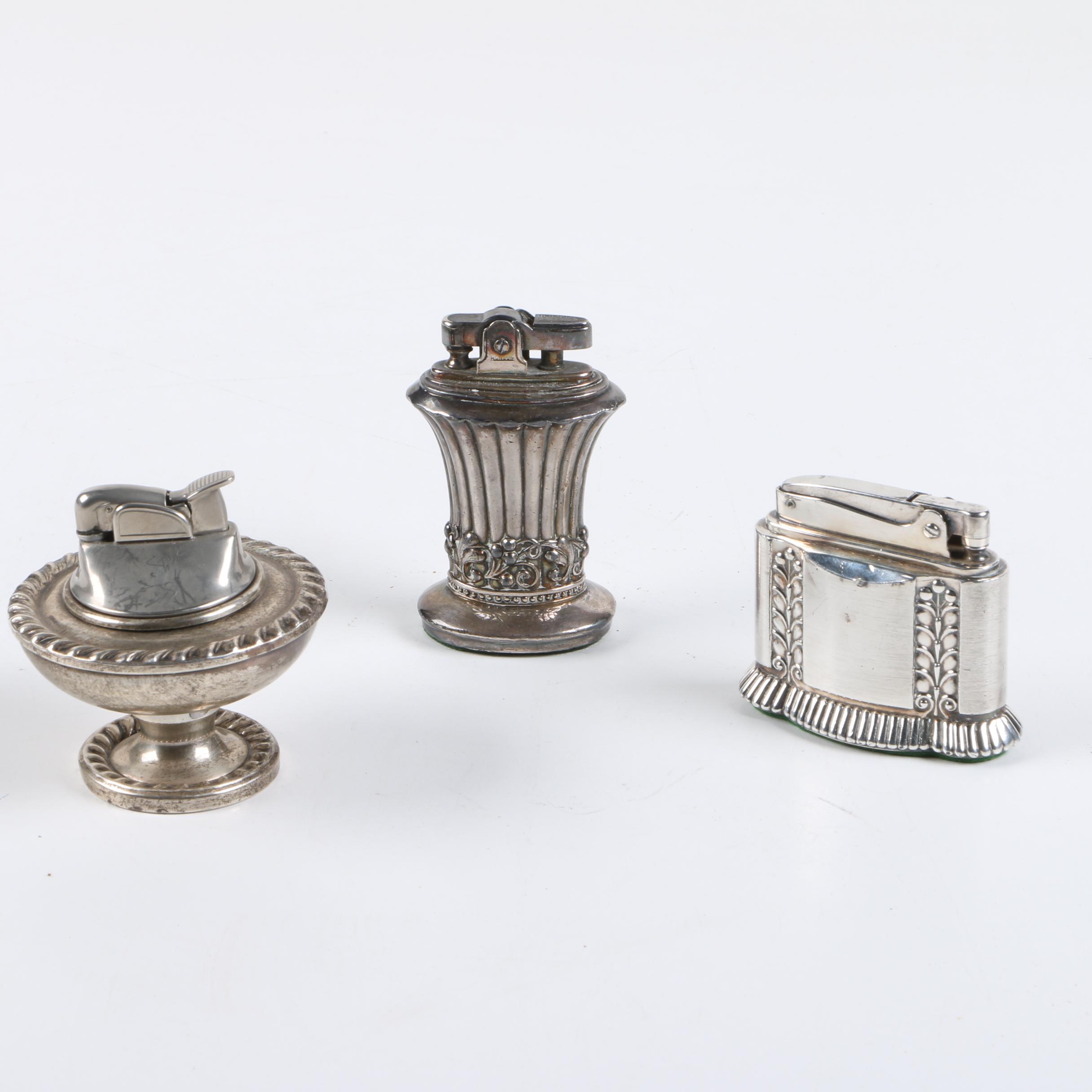 Ronson "Diana" and "Newport" Silver Plate Tabletop Lighters with Hunt-Hallmark