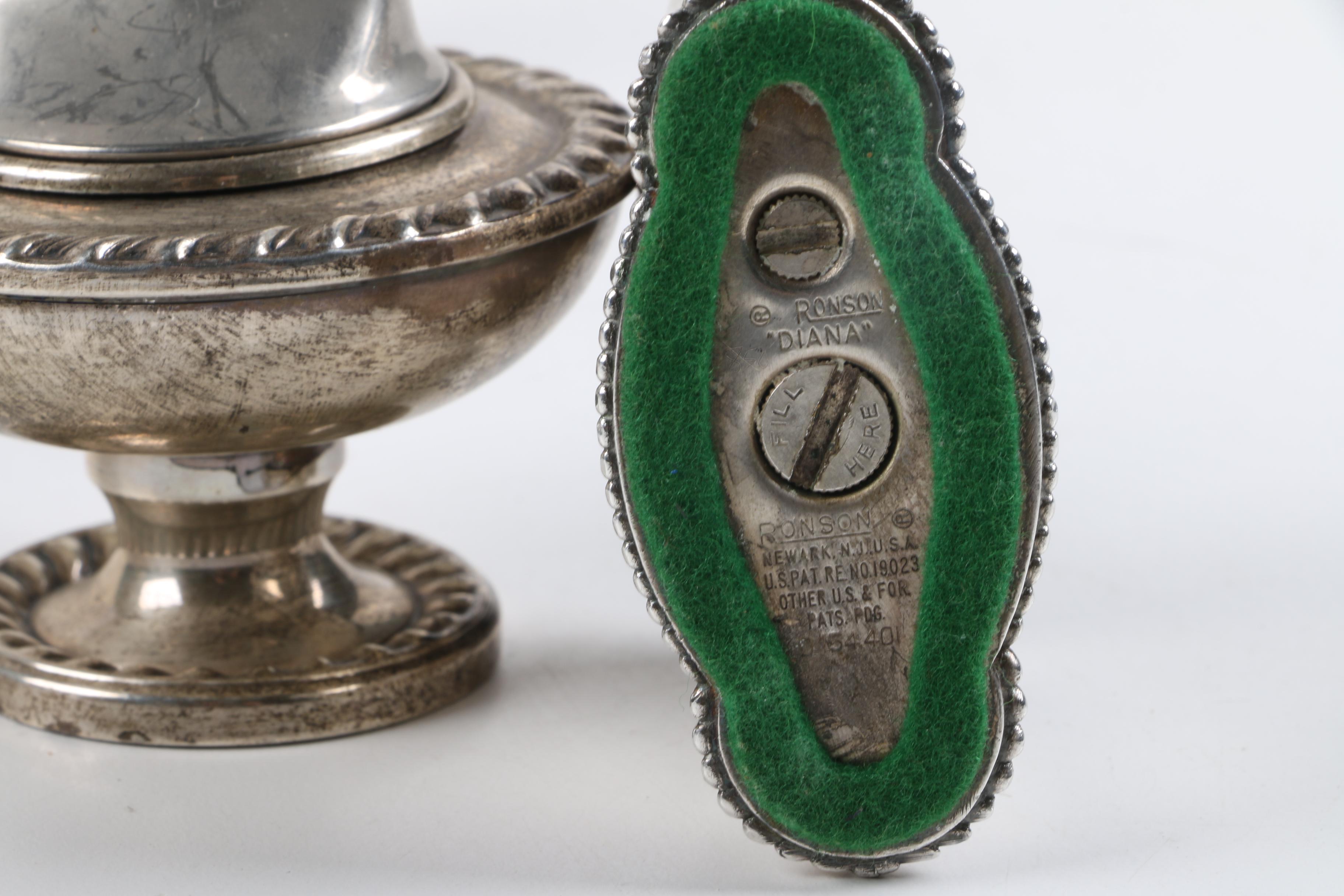 Ronson "Diana" and "Newport" Silver Plate Tabletop Lighters with Hunt-Hallmark