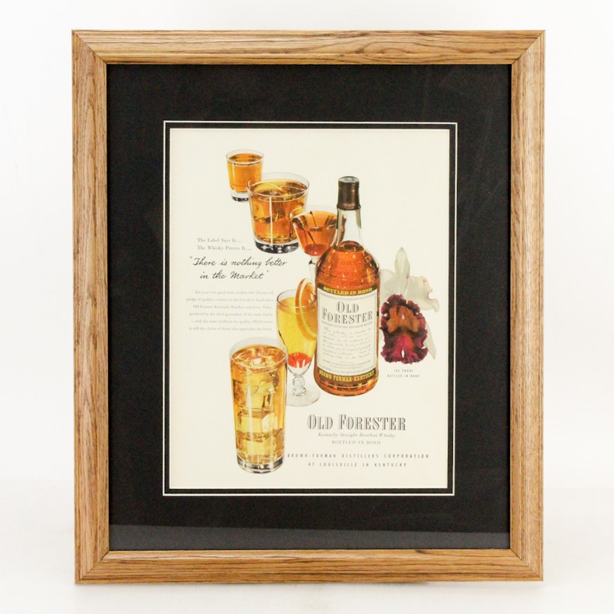 1943 Framed "Old Forester" Bourbon Whiskey Advertisement