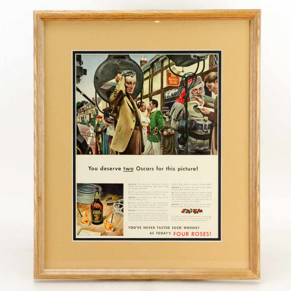 1947 Framed "Four Roses" Bourbon Whiskey Advertisement