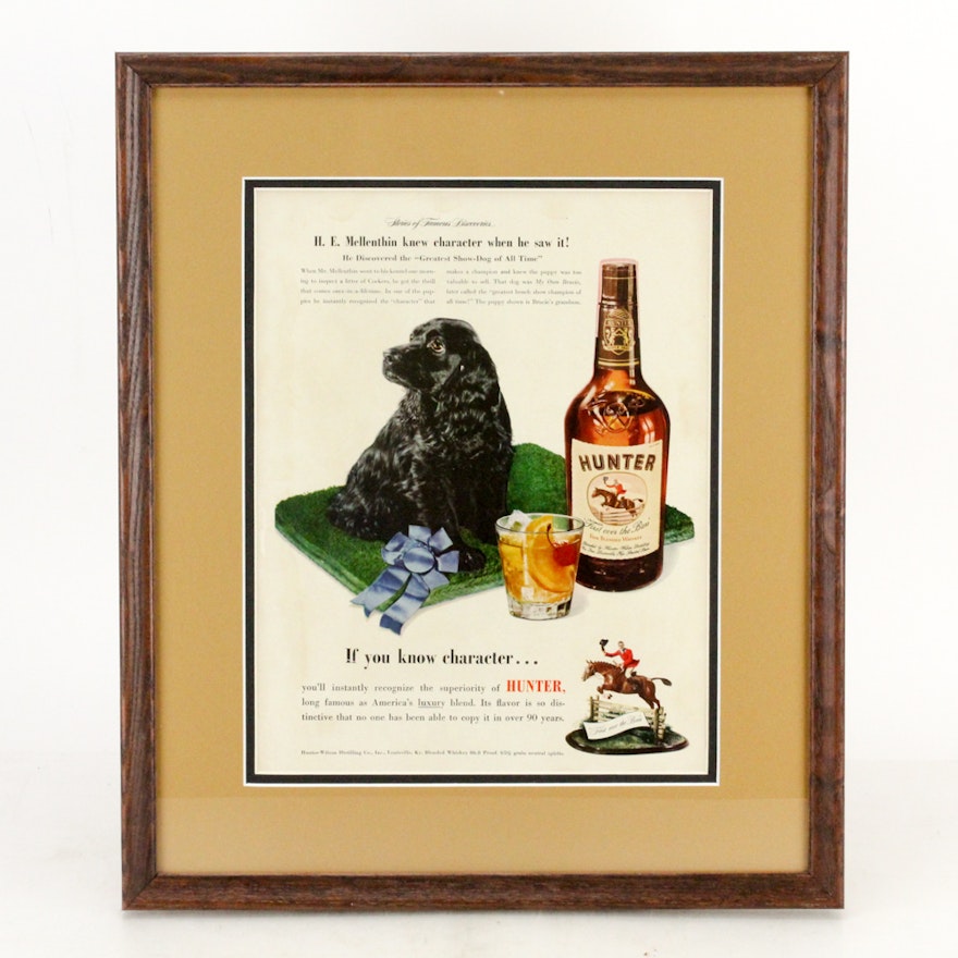 1946 Framed "Hunter" Blended Whiskey Advertisement