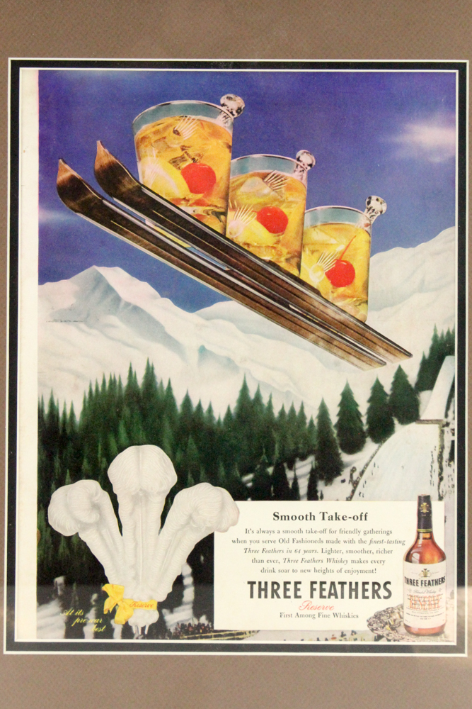 1945 Framed Original "Three Feathers" Blended Whiskey Advertisement