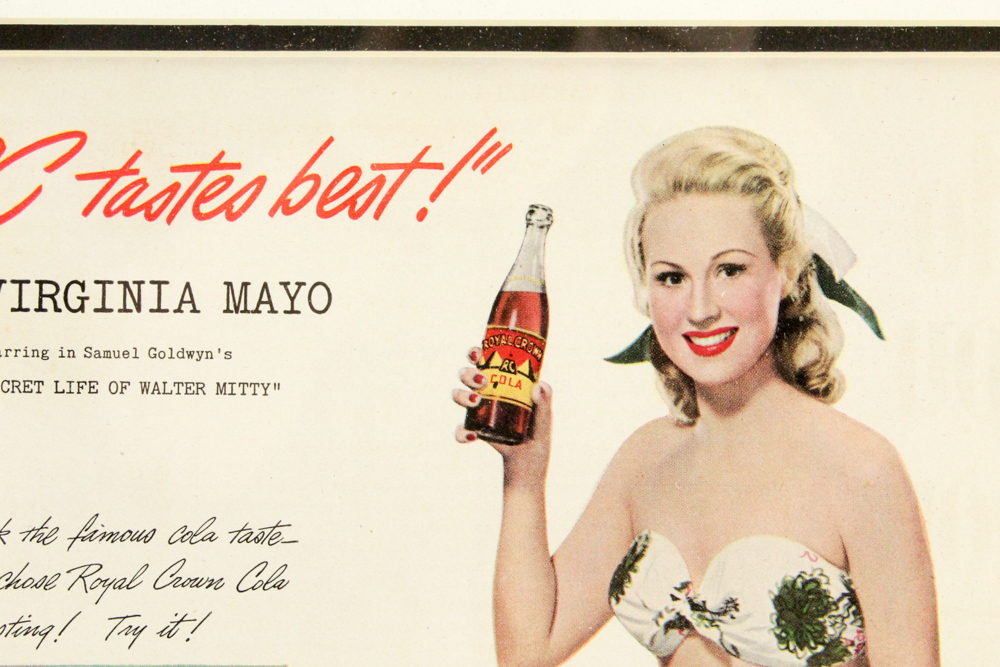 Vintage Advertisement for "Royal Crown Cola" Featuring Virginia Mayo