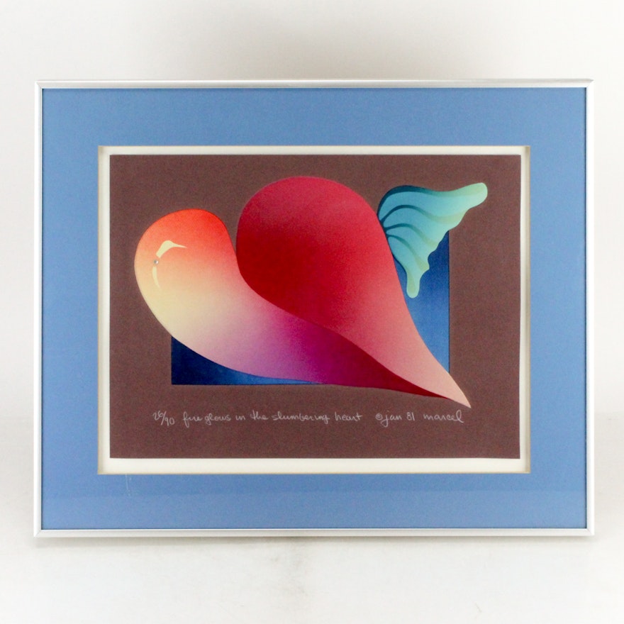 Marcel Limited Edition Color Lithograph "Fire Glows in the Shimmering Heart"