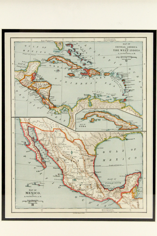 1872 Map of The West Indies and Central America After Adolph von Steinwehr