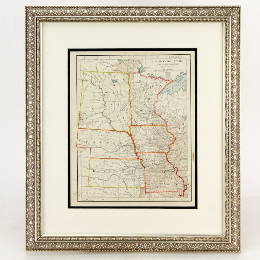 1872 Framed Map "North Central States"