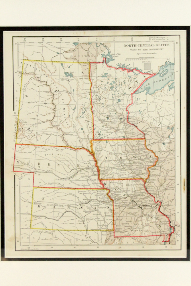 1872 Framed Map "North Central States"