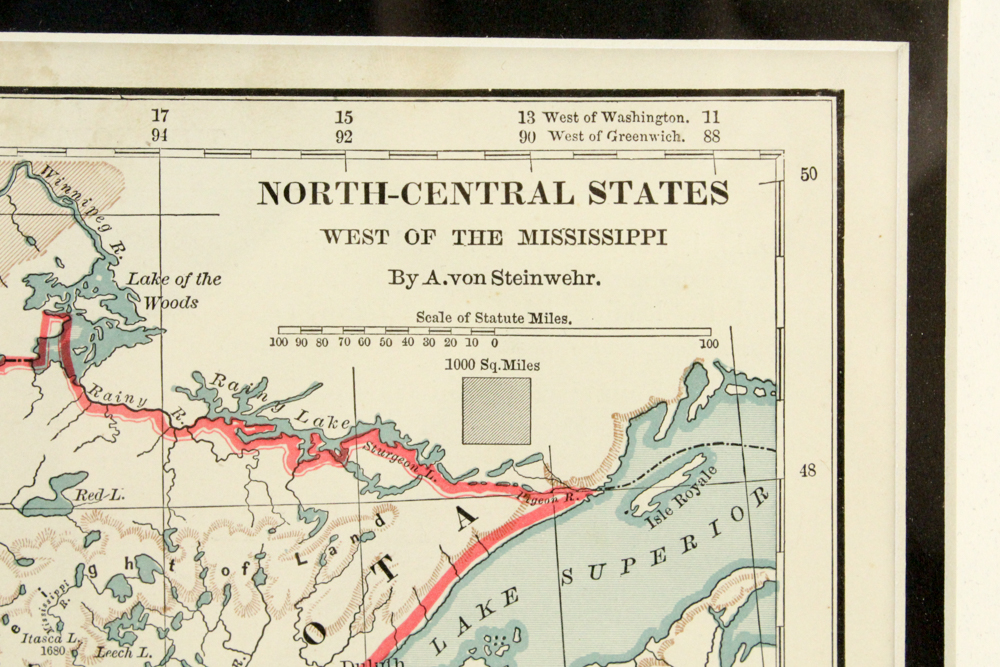 1872 Framed Map "North Central States"