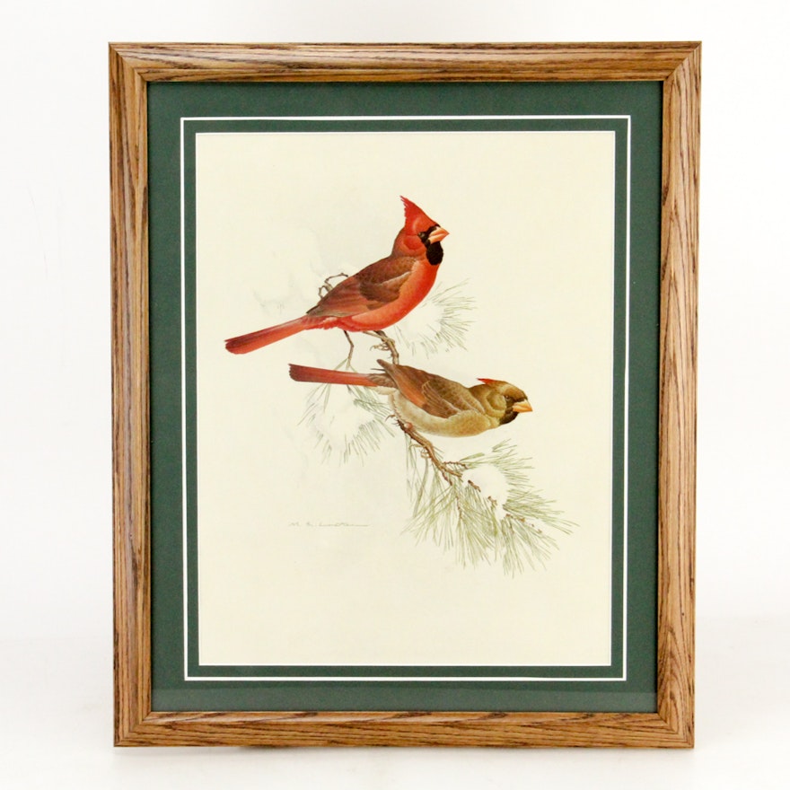 M. Glen Loates Framed Wildlife Reproduction "Eastern Cardinal"