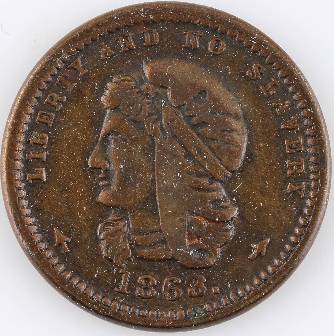 1863 Civil War Token "Liberty and No Slavery"