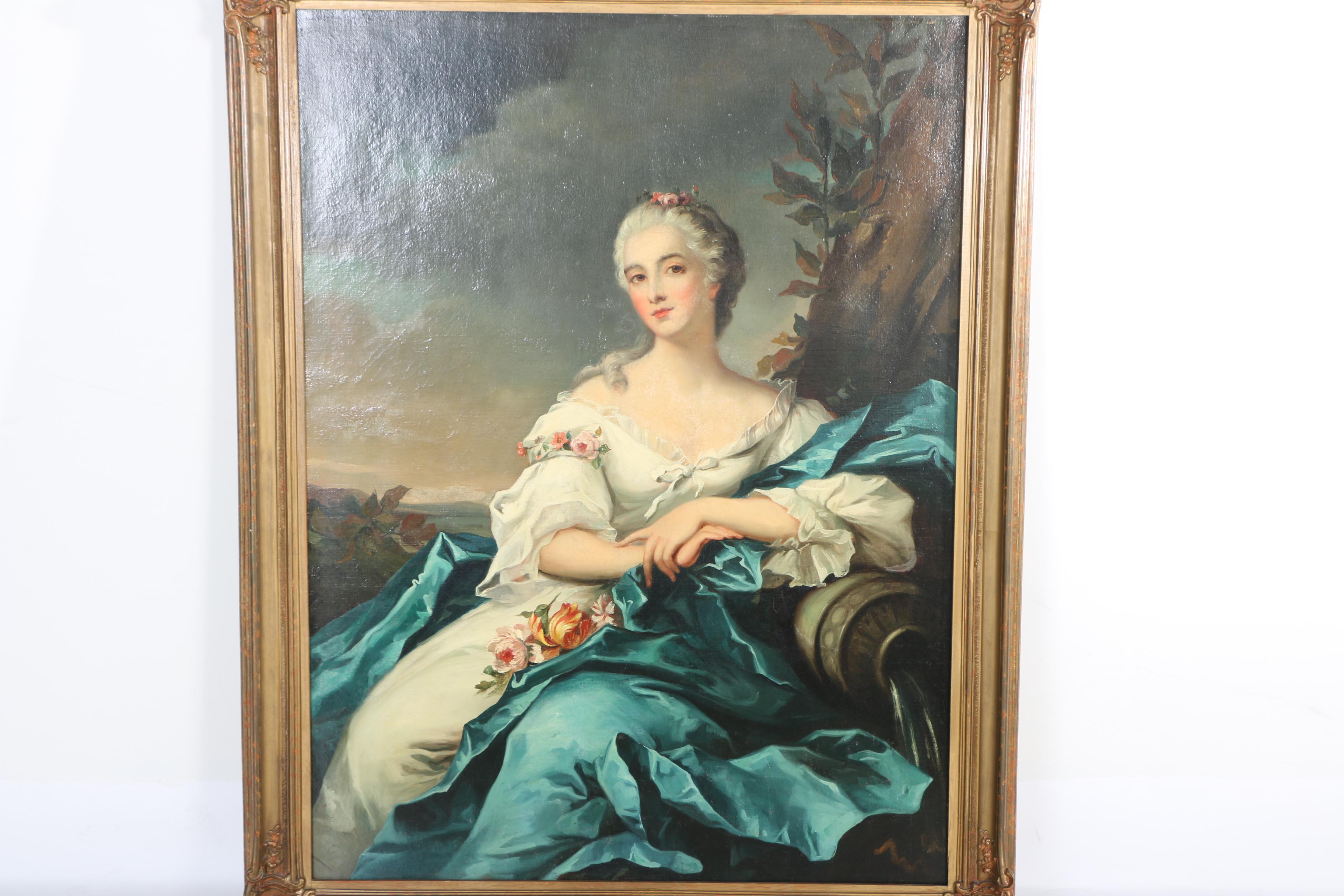Early 19th-Century Oil Portrait on Canvas  of Woman After Jean-Marc Nattier