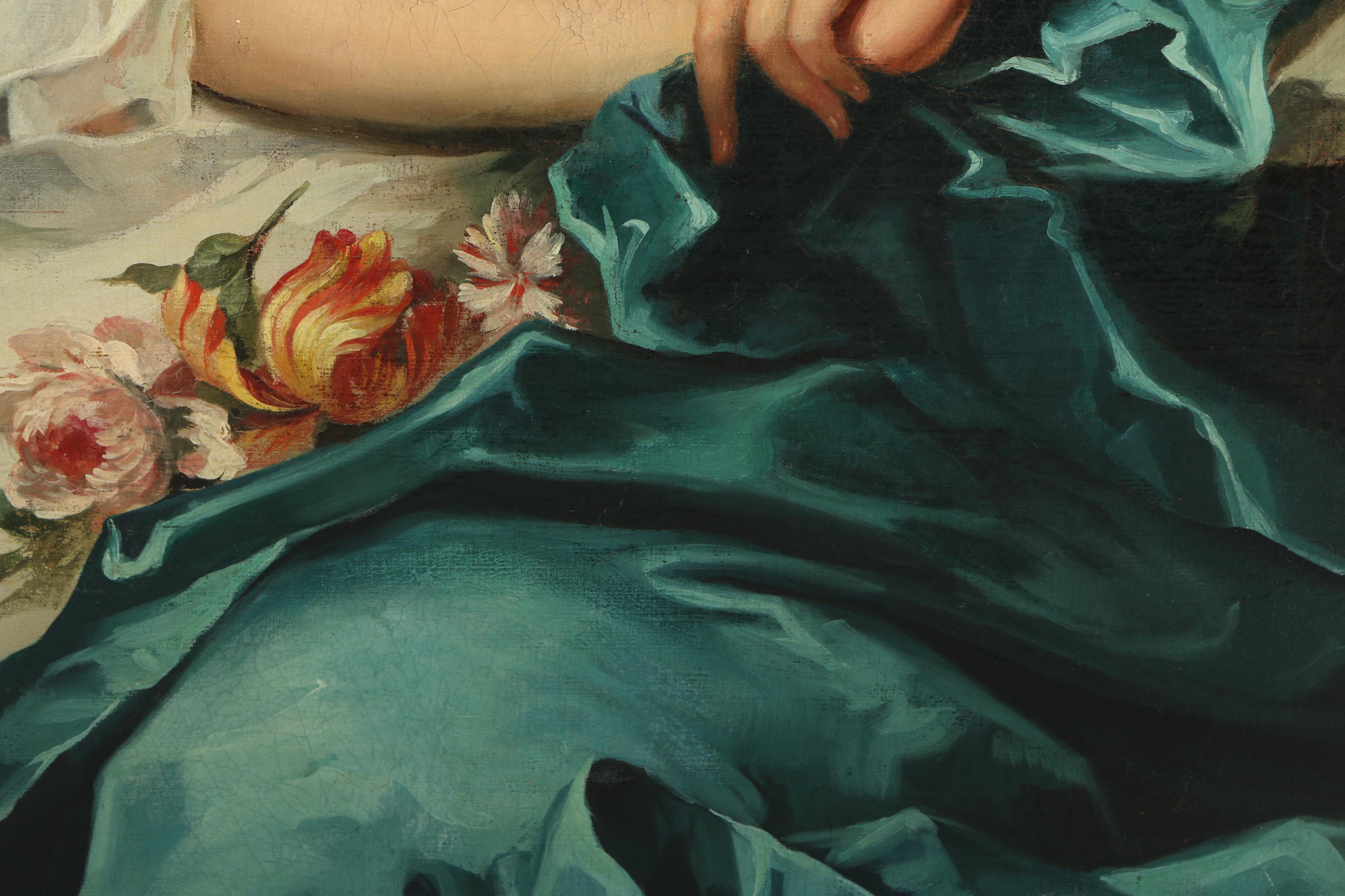 Early 19th-Century Oil Portrait on Canvas  of Woman After Jean-Marc Nattier