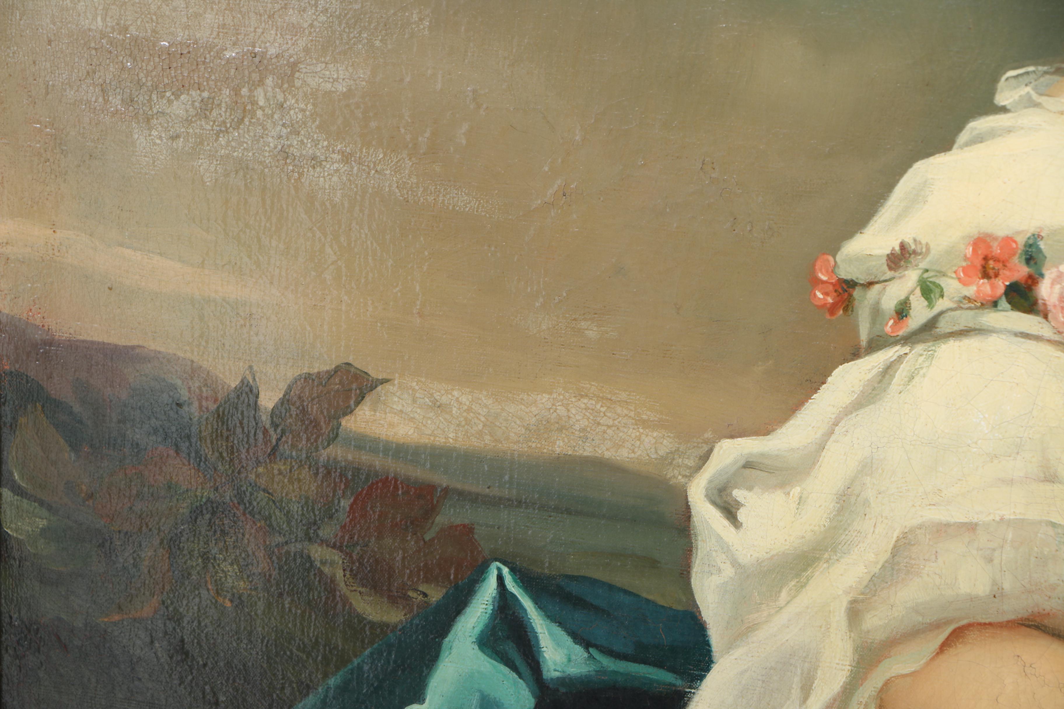 Early 19th-Century Oil Portrait on Canvas  of Woman After Jean-Marc Nattier