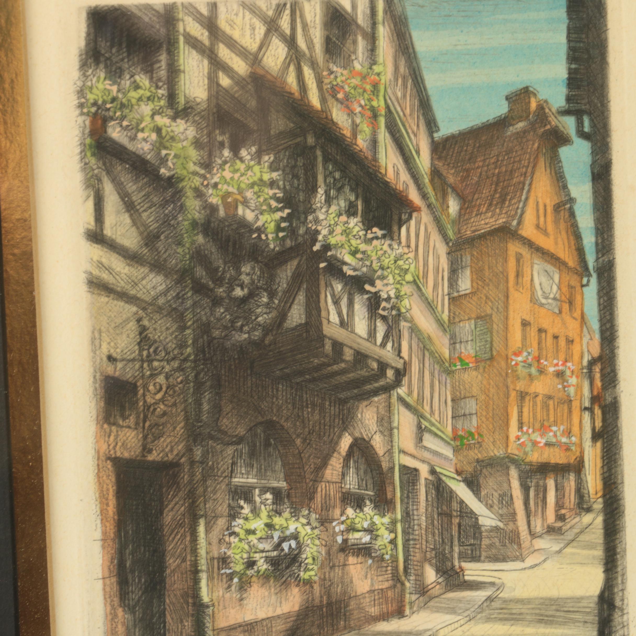 Signed Hand Colored Etching "Nürnberg Hans Sachs - Haus"