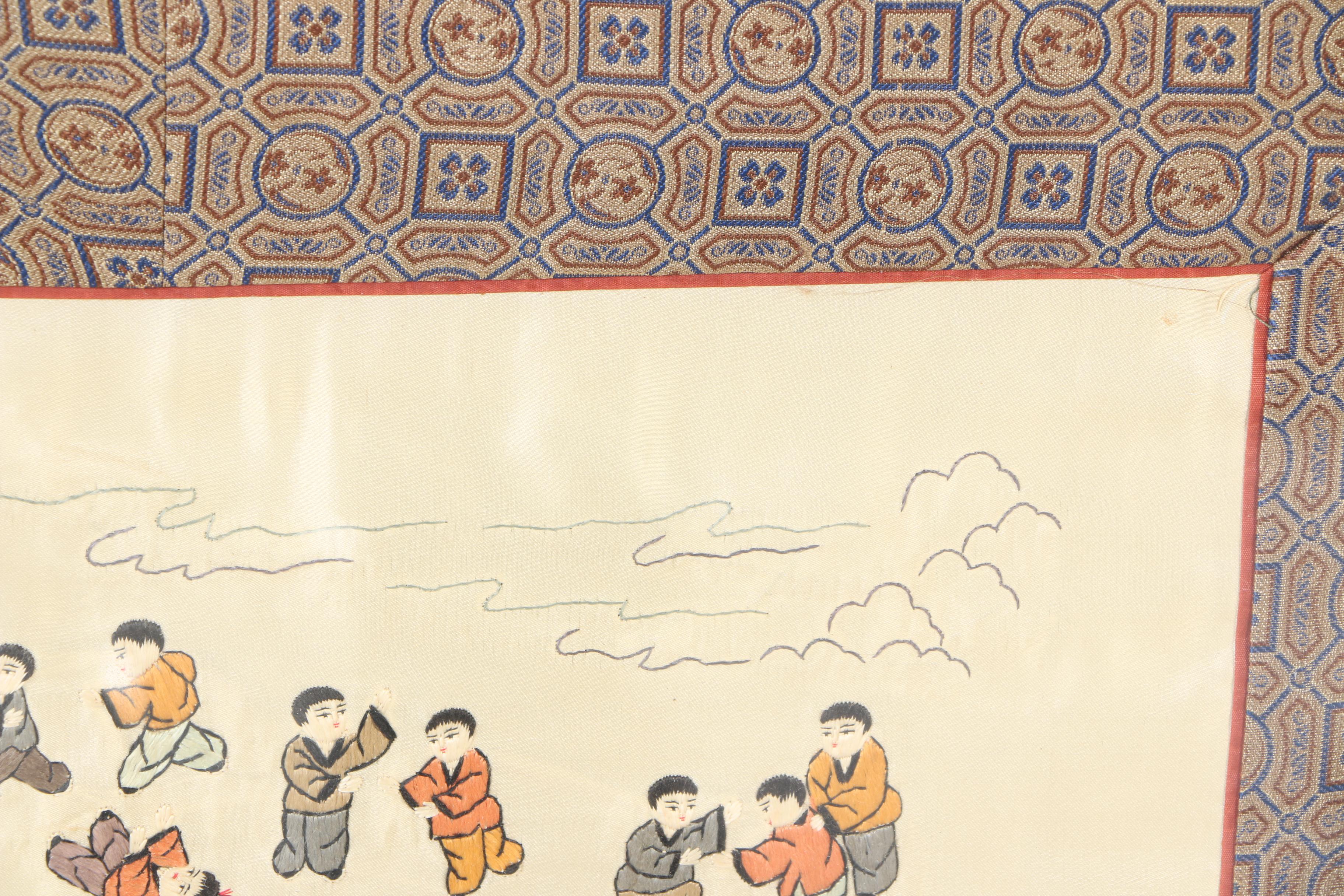 Chinese Embroidered Silk Panel of Children Playing