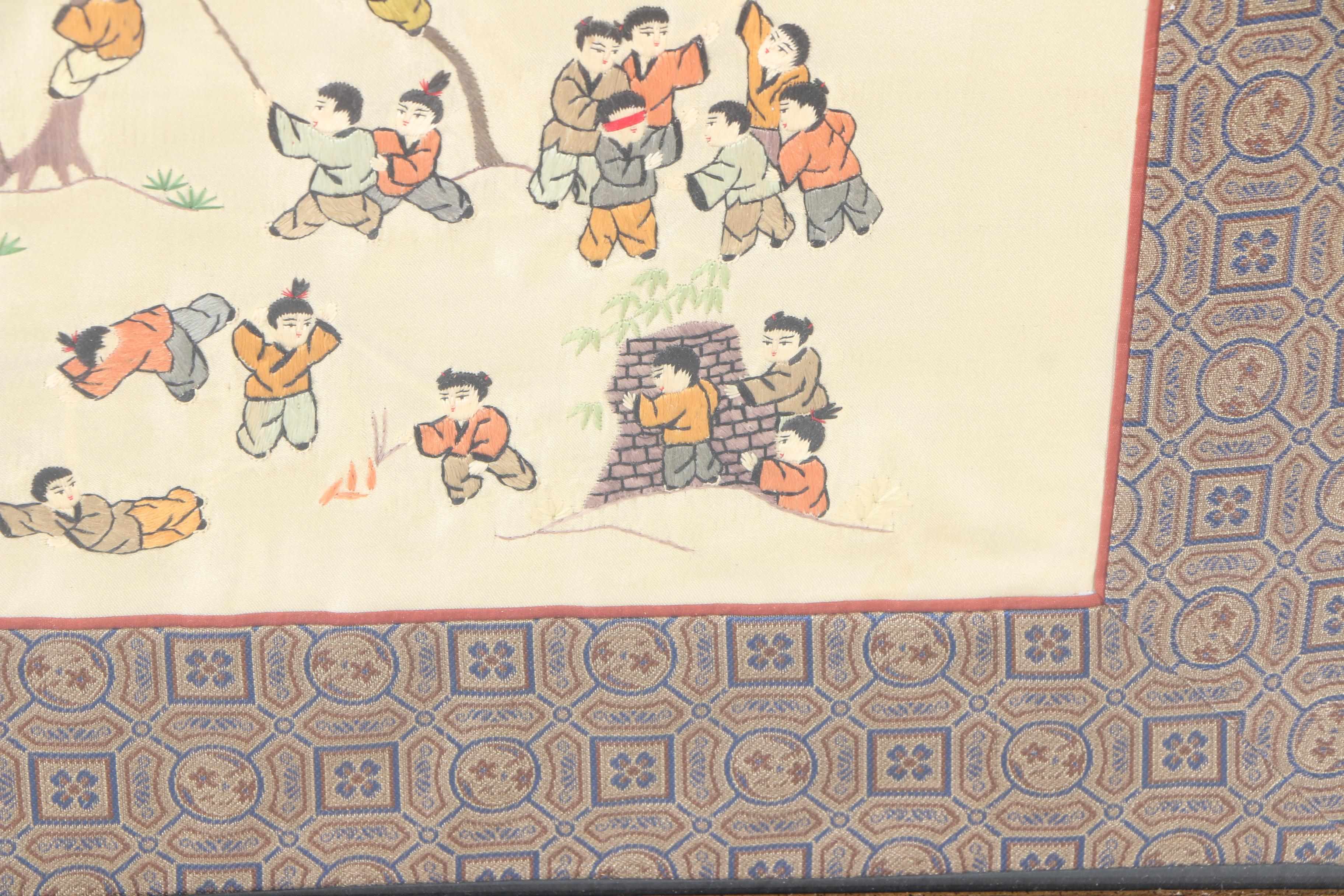 Chinese Embroidered Silk Panel of Children Playing
