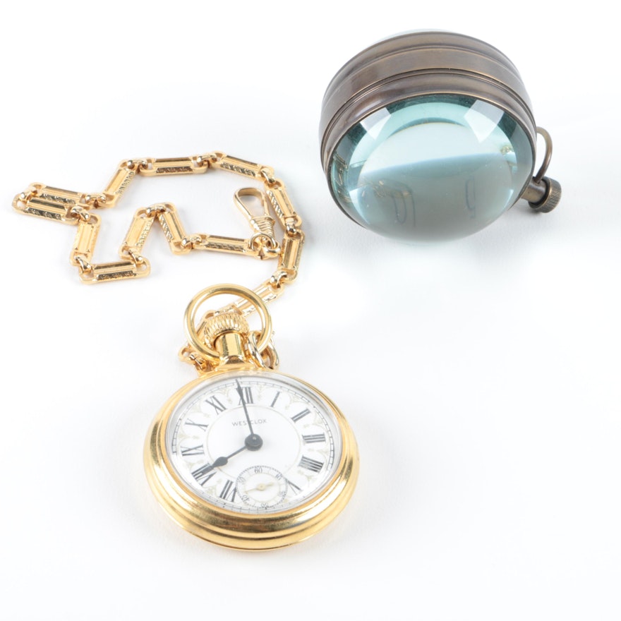 Vintage Westclox Pocket Watch and Eye of Time Globe Clock