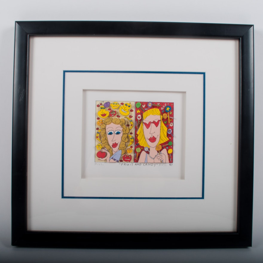 James Rizzi Three- Dimensional Lithograph "Fruit and Candy"