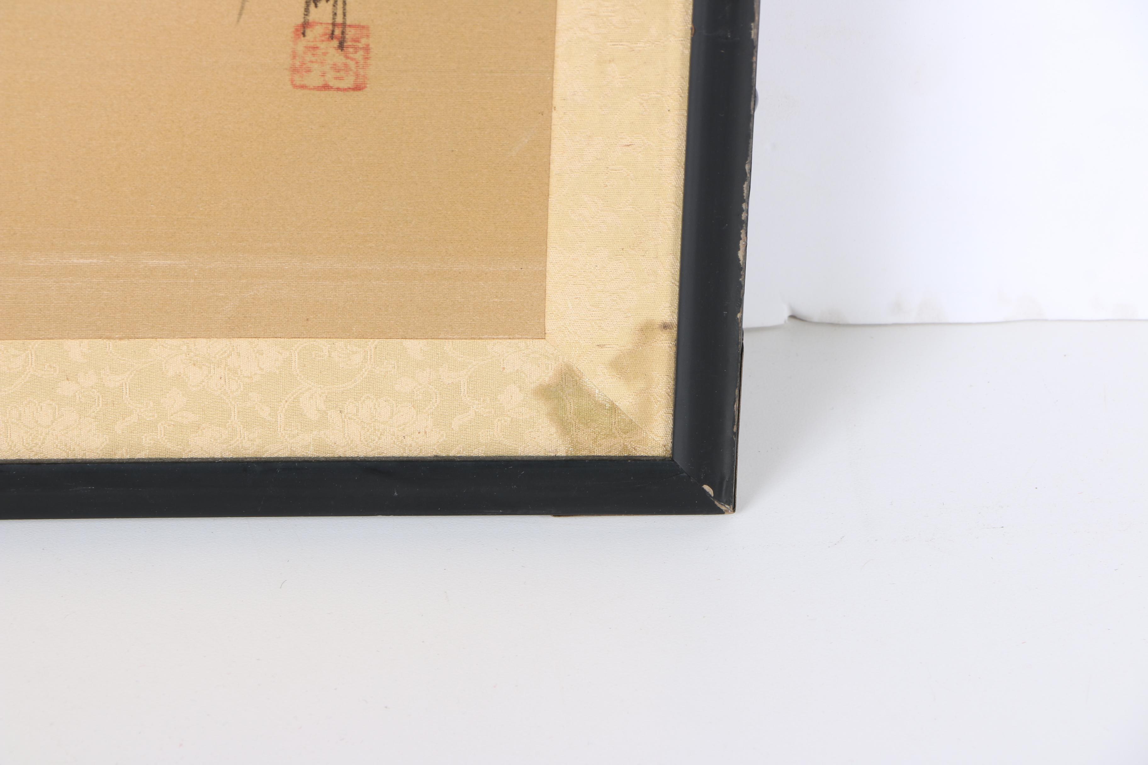 Japanese Watercolor and Gouache Painting on Silk of an Egret