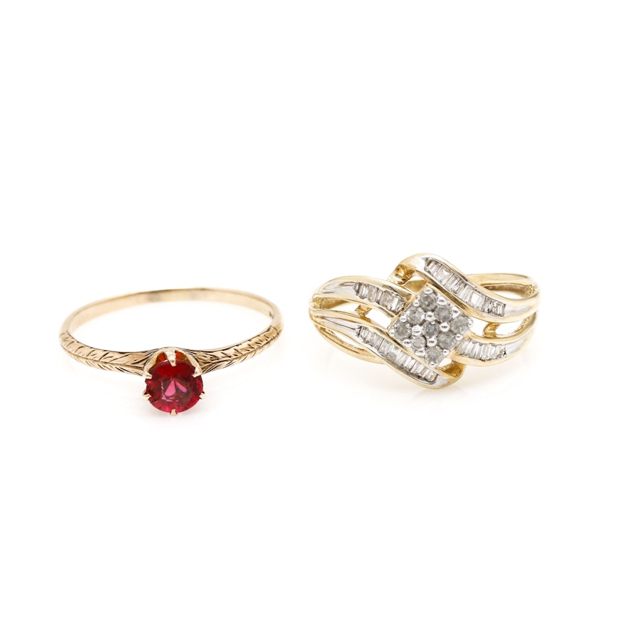 10K Yellow Gold Diamond Ring and Garnet Doublet Ring