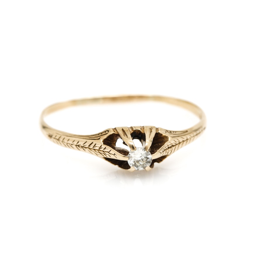 Antique 14K Yellow Gold Diamond Belcher Ring