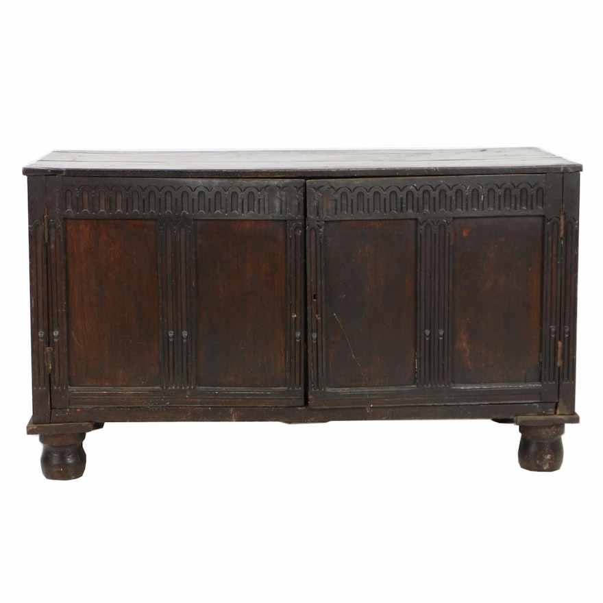 Antique English Oak Coffer Converted to a Console Cabinet