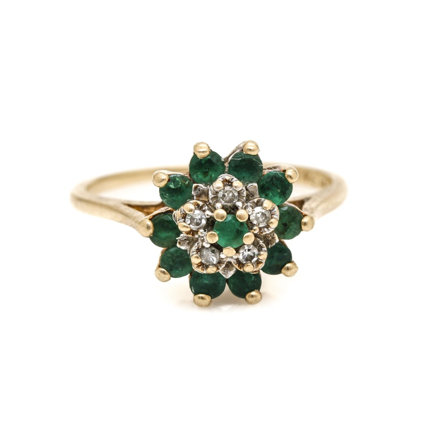 10K Yellow Gold Emerald and Diamond Ring