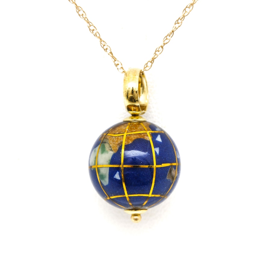 14K and 18K Yellow Gold Gemstone Globe Necklace