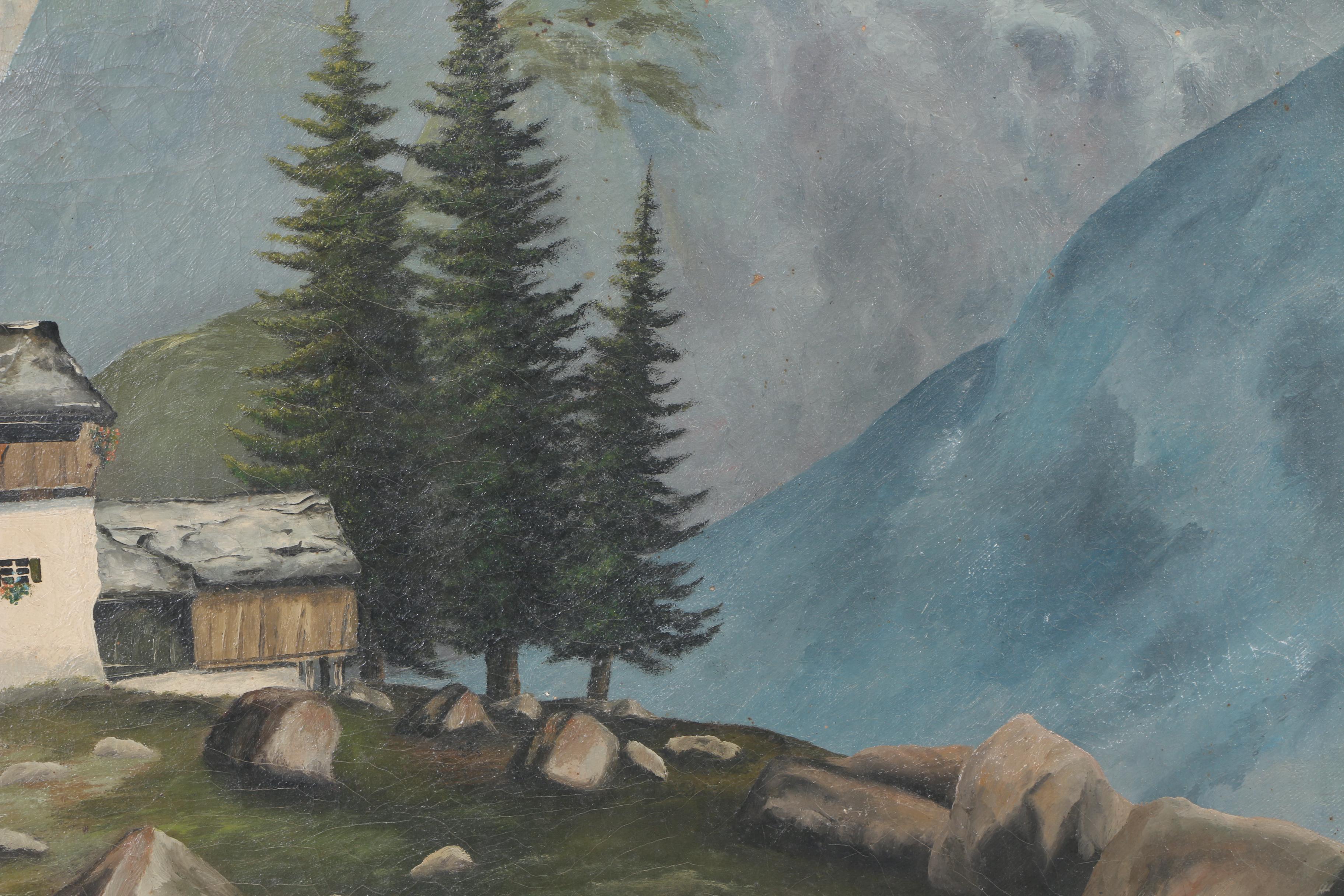 R. Hurzler Eastern European Oil Painting on Canvas of Alpine Landscape