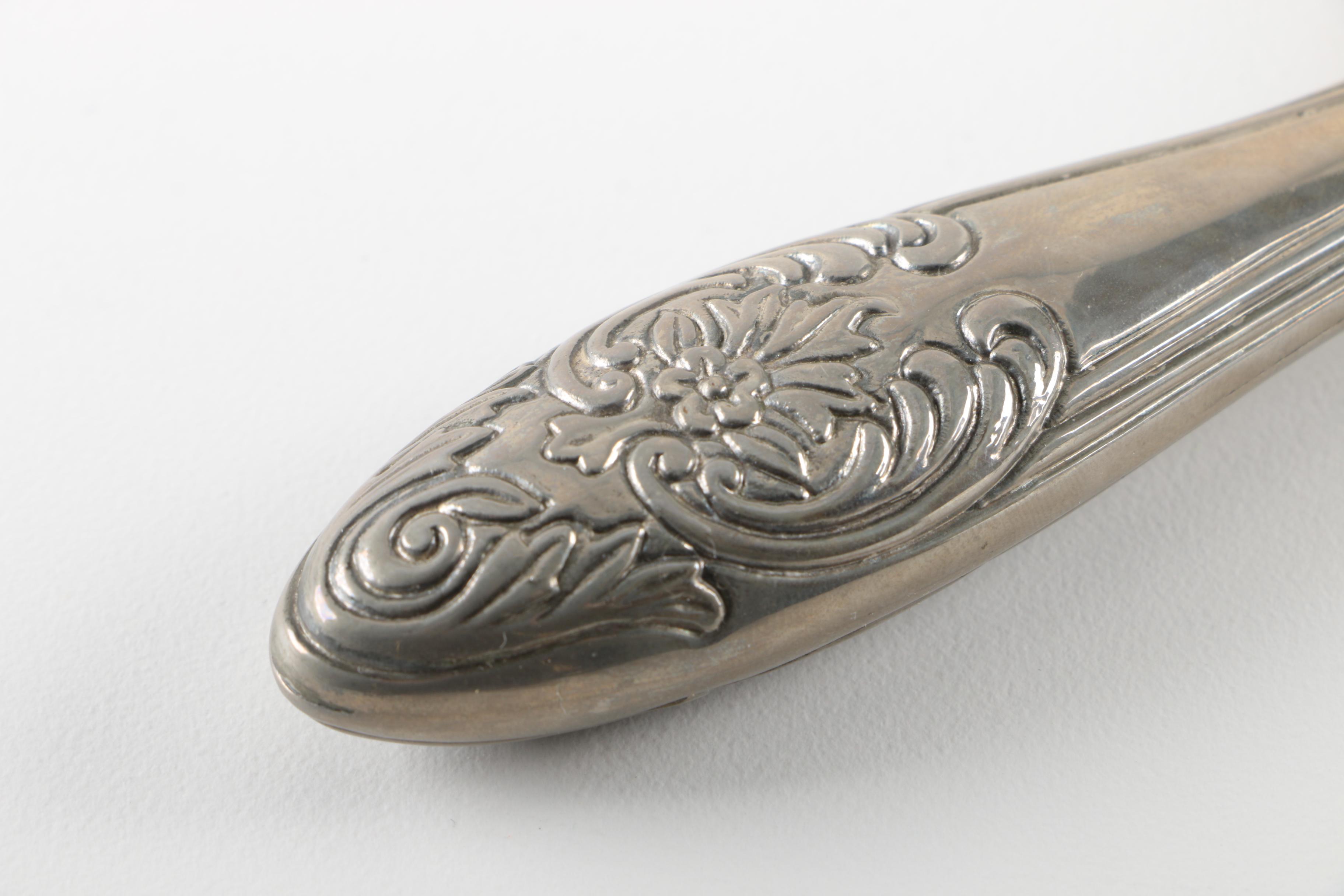 Repoussé  Silver Plate Vanity Set and Silver Tone Beaded Trinket Box