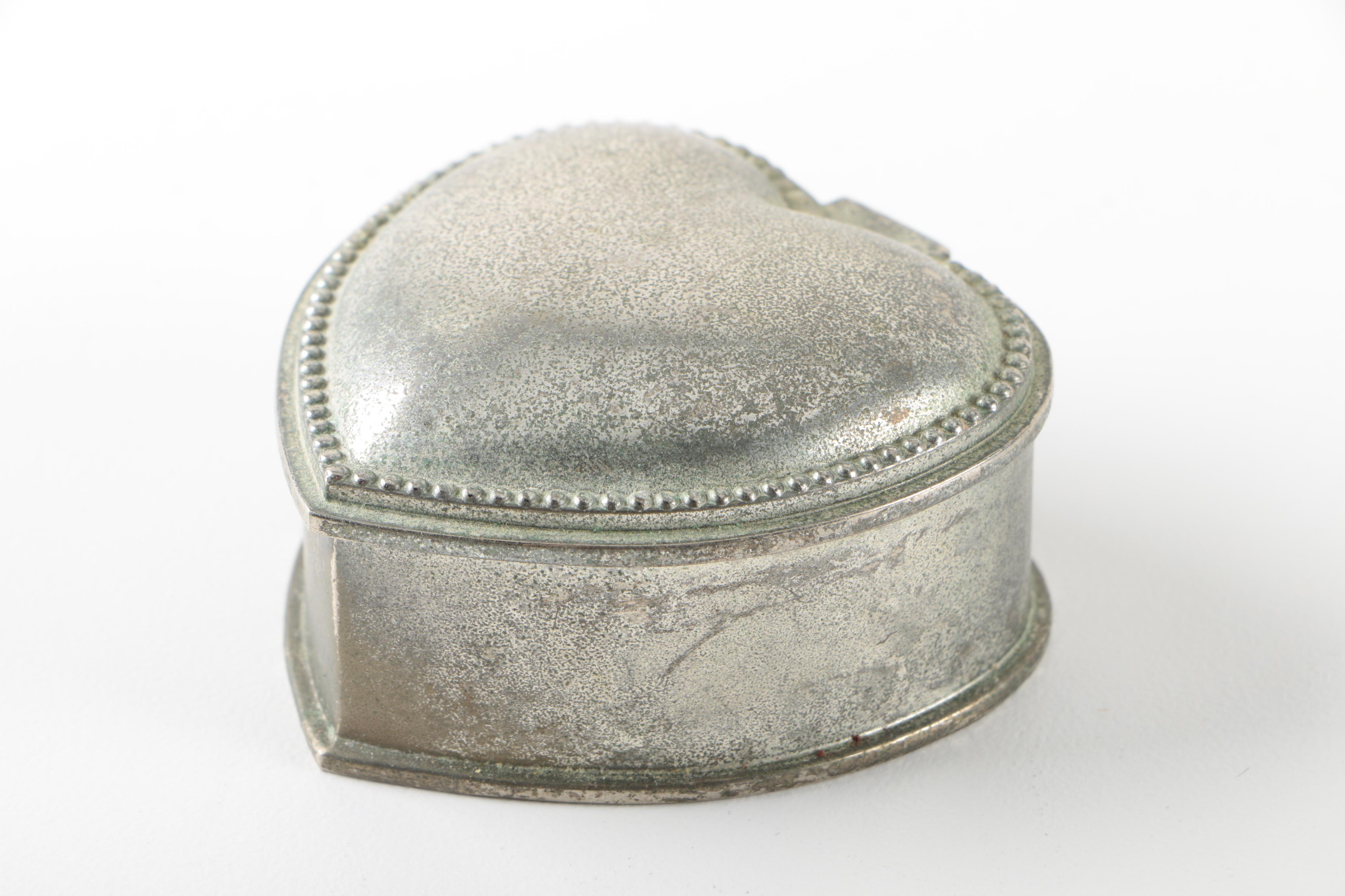 Repoussé  Silver Plate Vanity Set and Silver Tone Beaded Trinket Box