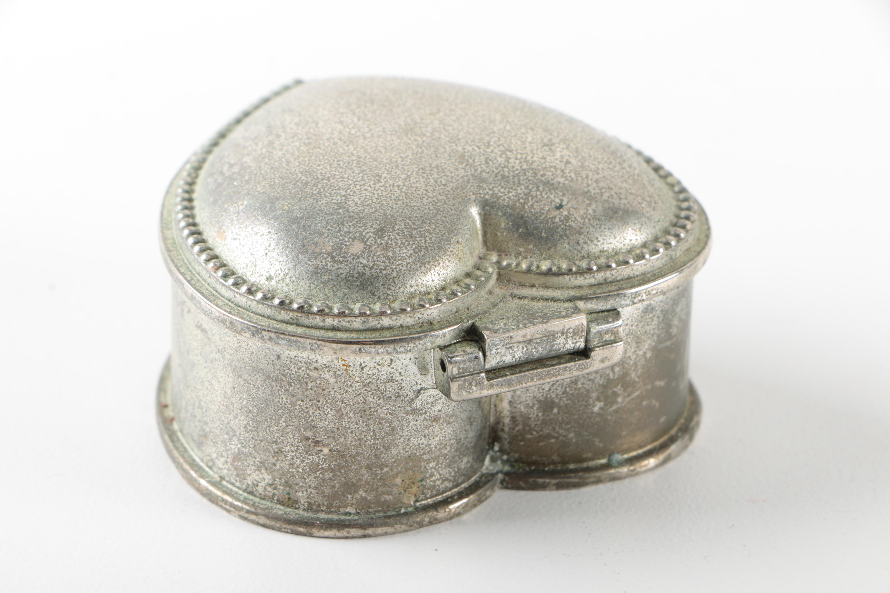 Repoussé  Silver Plate Vanity Set and Silver Tone Beaded Trinket Box