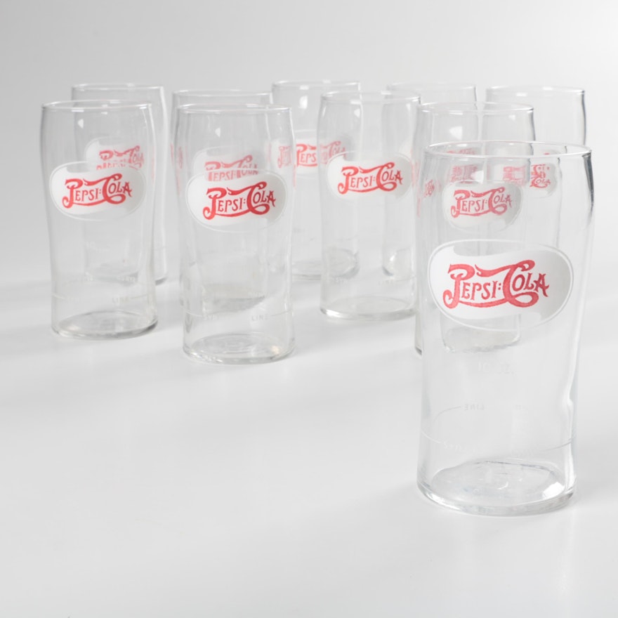 Vintage Pepsi-Cola Soda Fountain Glasses With Syrup Line